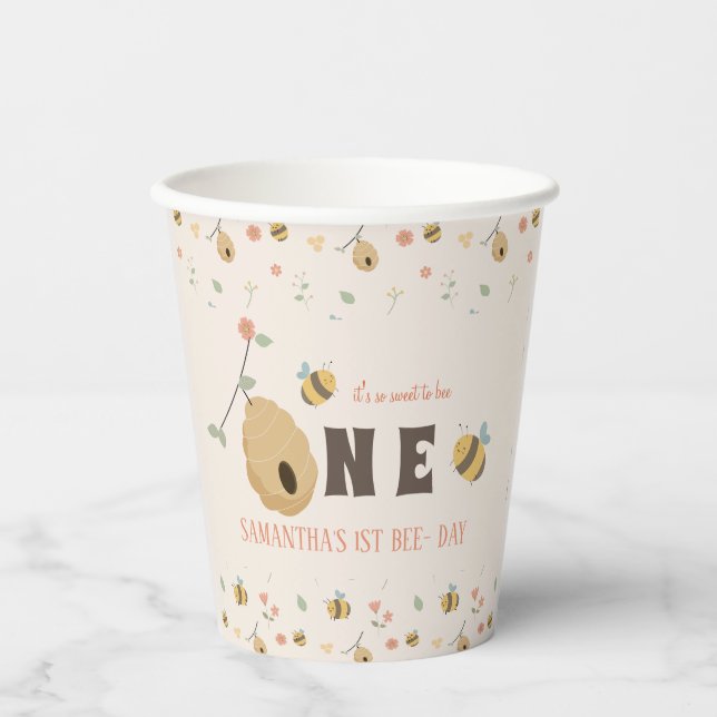 Gobelets En Papier Boho Premier jour d'abeille 1er anniversaire d'abe (Recto)