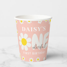 Gobelets En Papier Boho rose mignonne Daisy Fleurs 1er Anniversaire