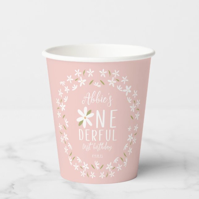 Gobelets En Papier Boho rose Onedering Coupe du premier anniversaire (Recto)