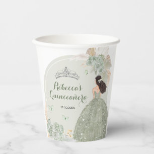 Gobelets En Papier Boho Sage Green Floral Quinceañera