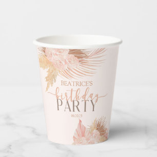 Gobelets En Papier Boho Soft Rose Floral Fleurs Anniversaire