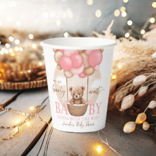 Gobelets En Papier Boho Teddy Bear Girl Rose Bearly Wait Baby shower