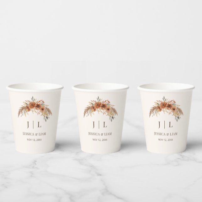 Gobelets En Papier Boho Terracotta Rouille Automne Floral Mariage (Multi)