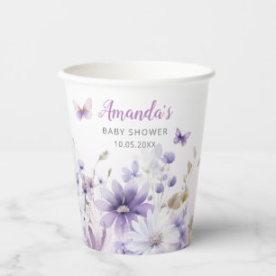 Gobelets En Papier Boho Watercolor Floral Butterfly Girl Baby shower