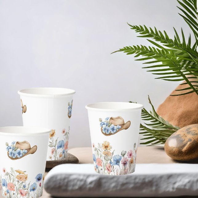 Gobelets En Papier Boho Western Cowboy Casquette et Fleurs sauvages (Paper Cups from the Boho Elephant Baby Shower Collection by Darling & May)