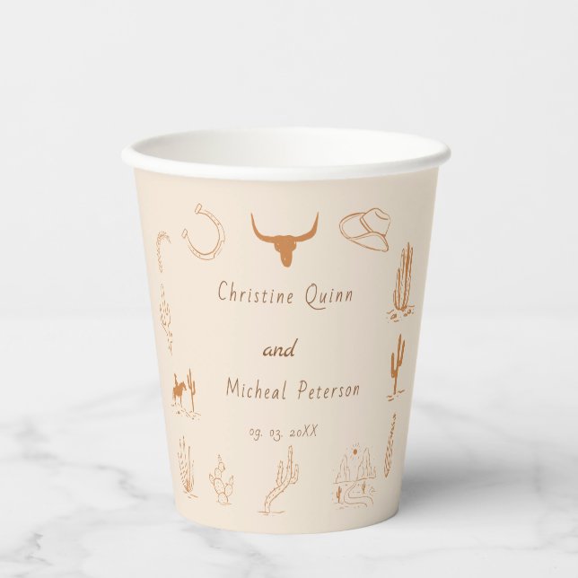 Gobelets En Papier Boho Western Cowboy Illustration Wedding (Recto)