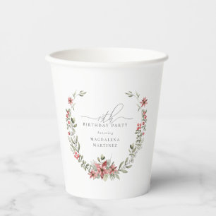 Gobelets En Papier Boho Winter Greenery Red Floral 19e anniversaire