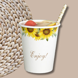 Gobelets En Papier Boho Yellow Sunflower Baby Girl Douche Papier Coup