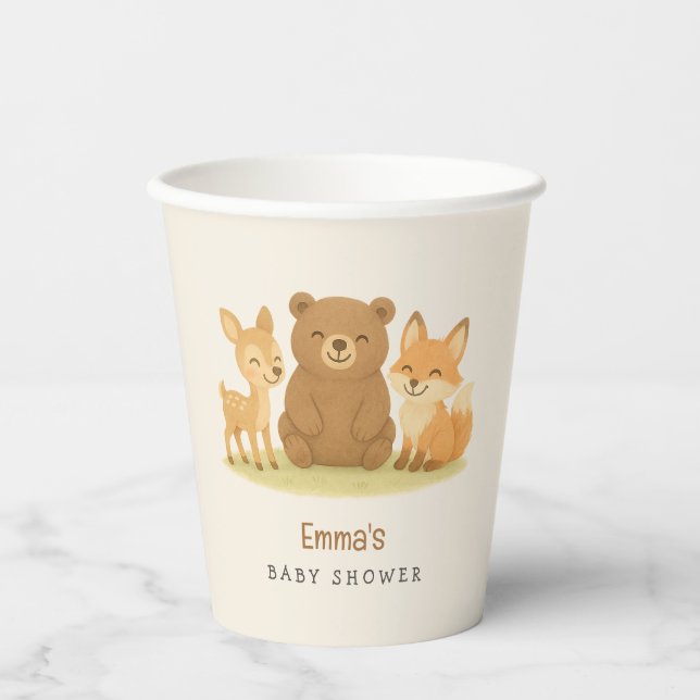 Gobelets En Papier Bois Animaux Baby showers tasses (Recto)