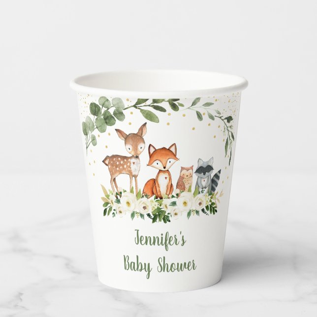 Gobelets En Papier Bois Baby shower Vert Or (Verso)