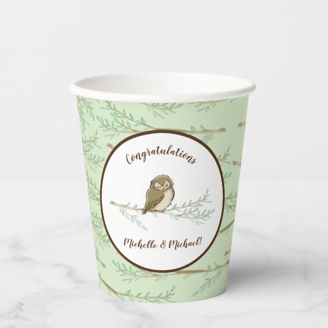 Gobelets En Papier Bois de Baby shower de hibou (Recto)