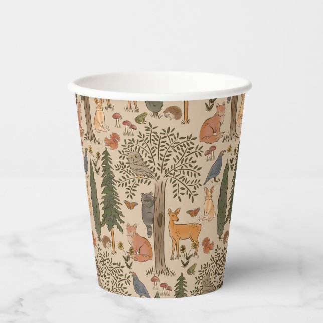 Gobelets En Papier Bois rustique Animaux Bois Baby shower garçon (Recto)