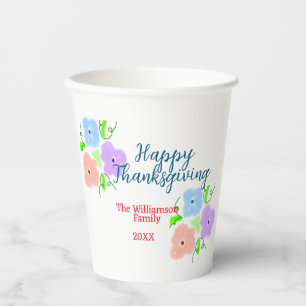 Gobelets En Papier Bon thanksgiving bleu violet rose ajouter famille