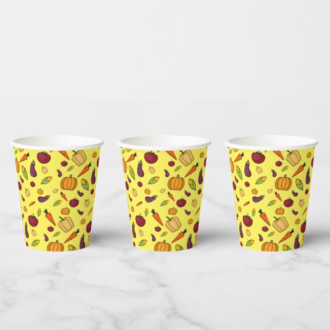 Gobelets En Papier Bon thanksgiving légumes motif jaune (Multi)