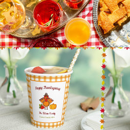 Gobelets En Papier Bon thanksgiving Turquie Citrouille Jaune Plaid