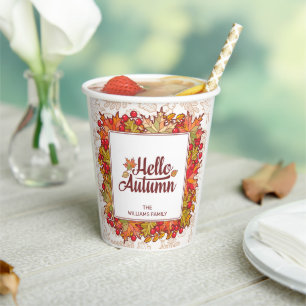 Gobelets En Papier Bonjour Automne Festif Automne Floral Thanksgiving