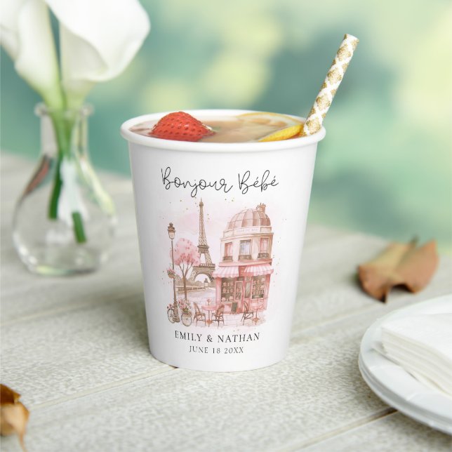 Gobelets En Papier Bonjour Bebe Paris Café Baby shower (Insitu)