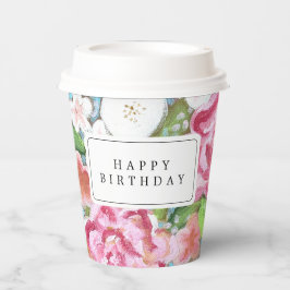 Gobelets En Papier BONJOUR D'ANNIVERSAIRE Rose Floral
