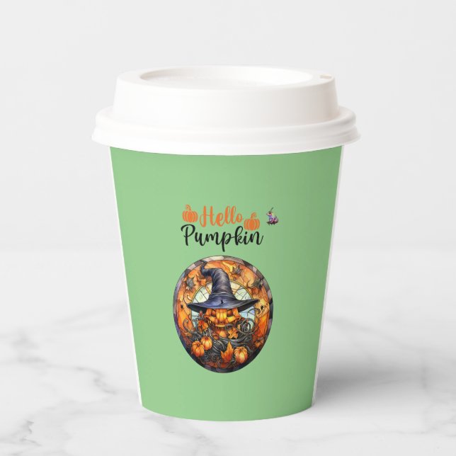 Gobelets En Papier Bonjour Scary Hallowe'en Citrouille (Recto)