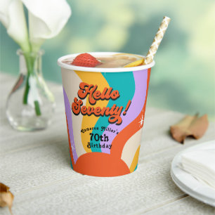 Gobelets En Papier Bonjour Soixante-dix Super fête d'anniversaire des