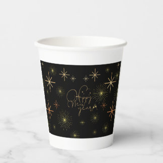 Gobelets En Papier Bonne année - Gold - Coupe Noire