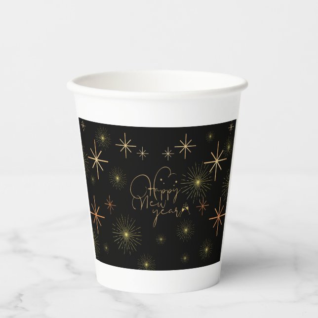 Gobelets En Papier Bonne année - Gold - Coupe Noire (Recto)