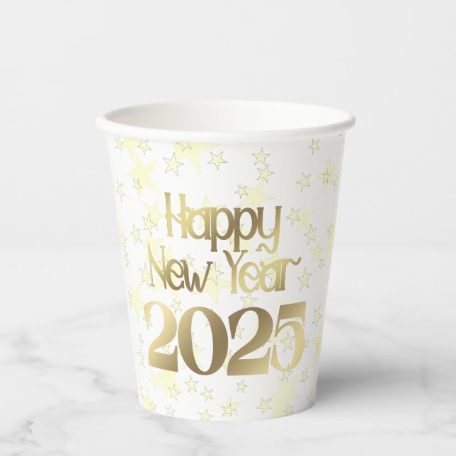 Gobelets En Papier Bonne année Gold Stars (Recto)