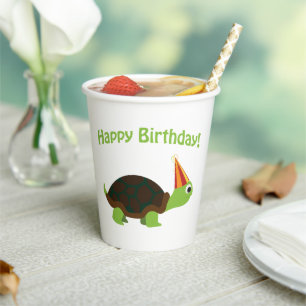 Gobelets En Papier Bonne Coupe de papier de tortue d'anniversaire