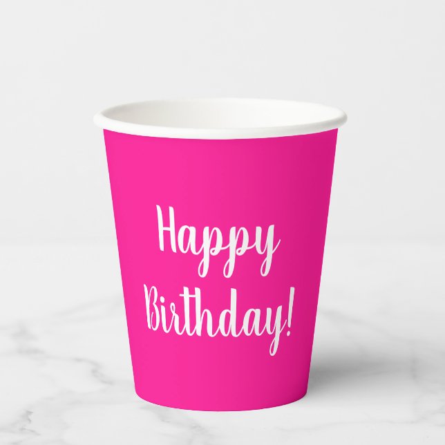 Gobelets En Papier Bonne fête d'anniversaire Hot rose (Recto)