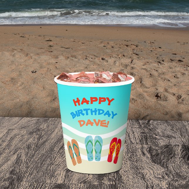 Gobelets En Papier Bonne fête de plage d'anniversaire personnalisé (Créateur téléchargé)