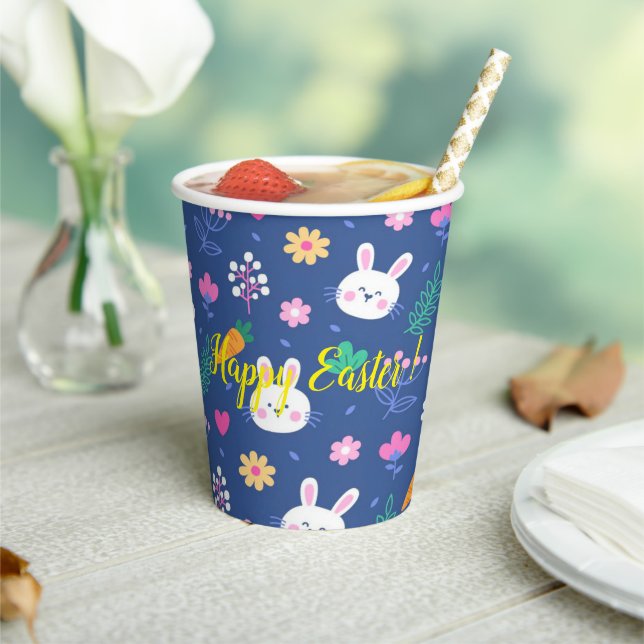 Gobelets En Papier Bonne Personnaliser Pâques blanc amour lapin (Insitu)
