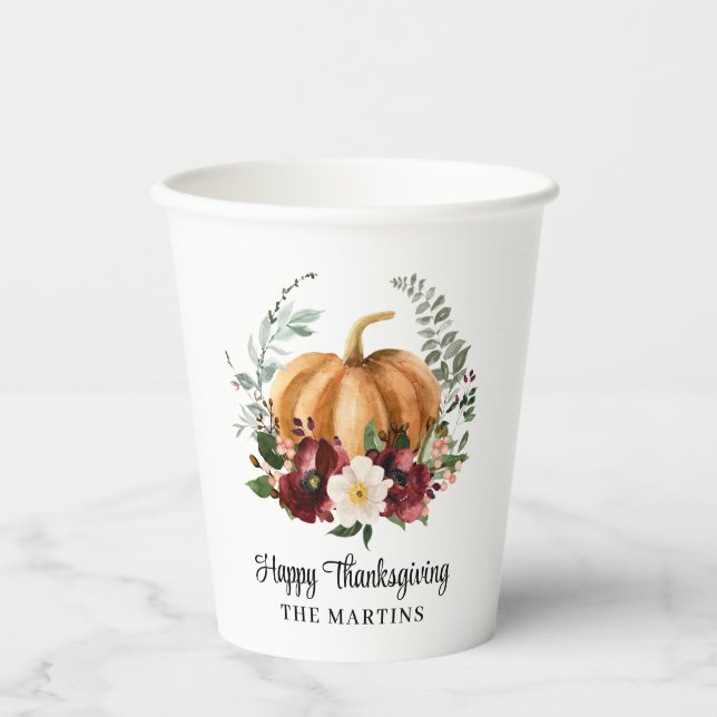 Gobelets En Papier Bons thanksgivings citrouilles (Recto)