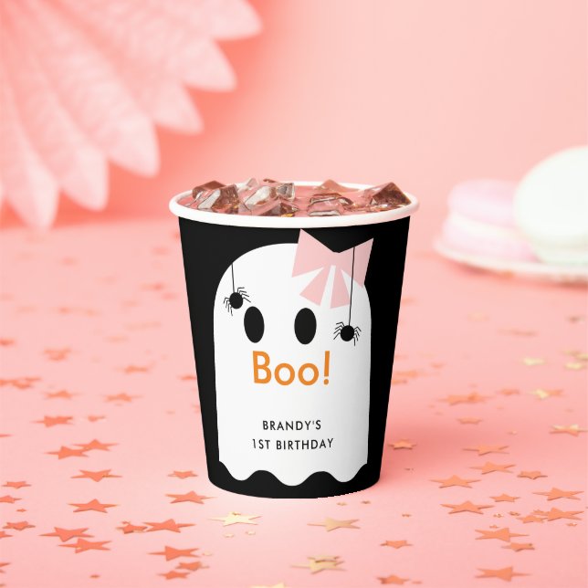 Gobelets En Papier Boo ! Fille Fantôme d'Halloween Anniversaire noir (Insitu)