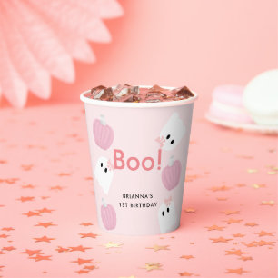 Gobelets En Papier Boo ! Halloween Fille Fantôme Citrouille rose Anni