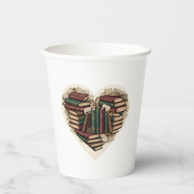 Gobelets En Papier Book Heart Paper Cups | Vintage Aesthetic (Recto)