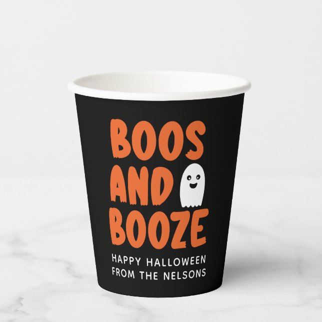 Gobelets En Papier Boos et Booze Halloween Tasses à papier jetables (Recto)