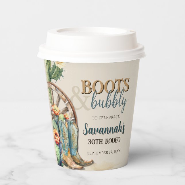 Gobelets En Papier Boots et Bubbly Country Cowgirl Western Anniversai (Recto)