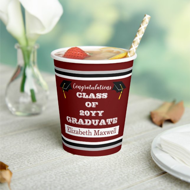 Gobelets En Papier Bordeaux |White Félicitations aux diplômés (Insitu)