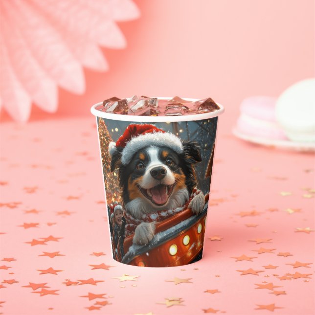 Gobelets En Papier Border Collie Montagnes Russes Noël (Insitu)