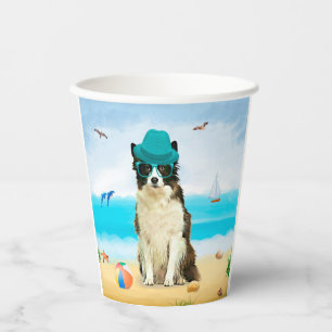 Gobelets En Papier Bordure Collie Dog sur la plage