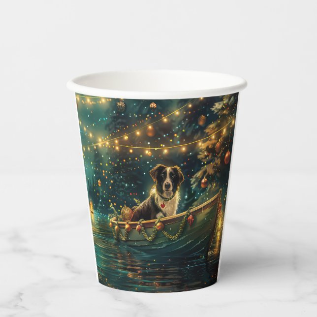 Gobelets En Papier Bordure Collie Noël Festive Voyage (Recto)