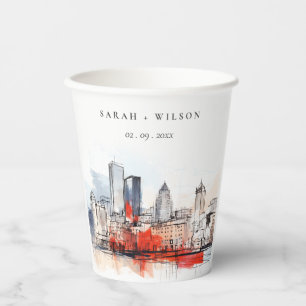Gobelets En Papier Boston Massachusetts City Scape Mariage d'aquarell