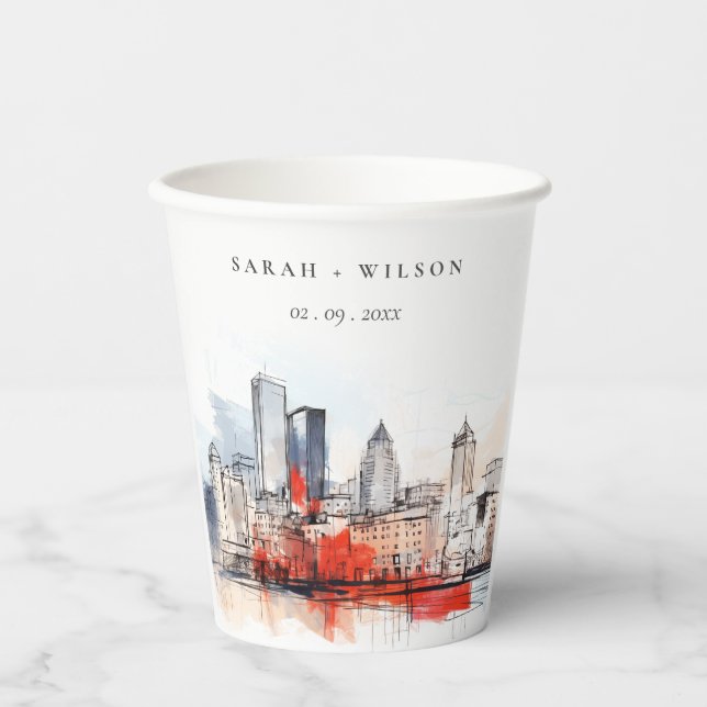 Gobelets En Papier Boston Massachusetts City Scape Mariage d'aquarell (Recto)