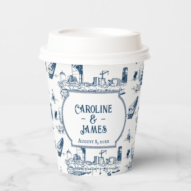 Gobelets En Papier Boston Toile Marine Personnalisé Mariage Paper Cup (Recto)