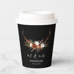 Gobelets En Papier botanique fleurie rustique mariage de cerf personn