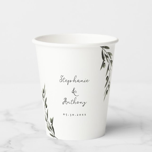 Gobelets En Papier Botanique Olive Branch Feuille Mariage italien (Recto)