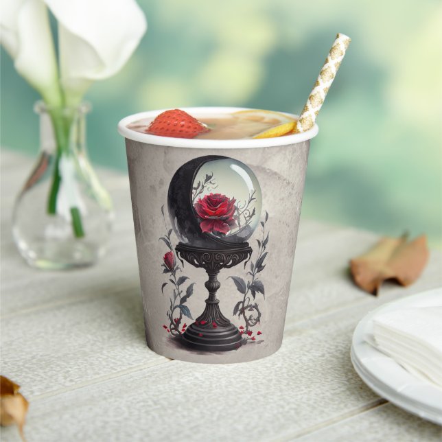 Gobelets En Papier Boudoir | Cristal Ball Croissant Lune Roses rouges (Insitu)