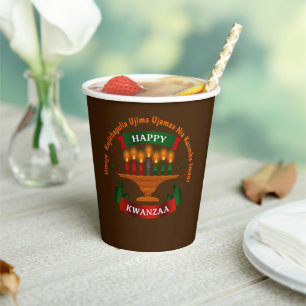 Gobelets En Papier Bougies Kwanzaa Rouge Noir Vert 7 Principes