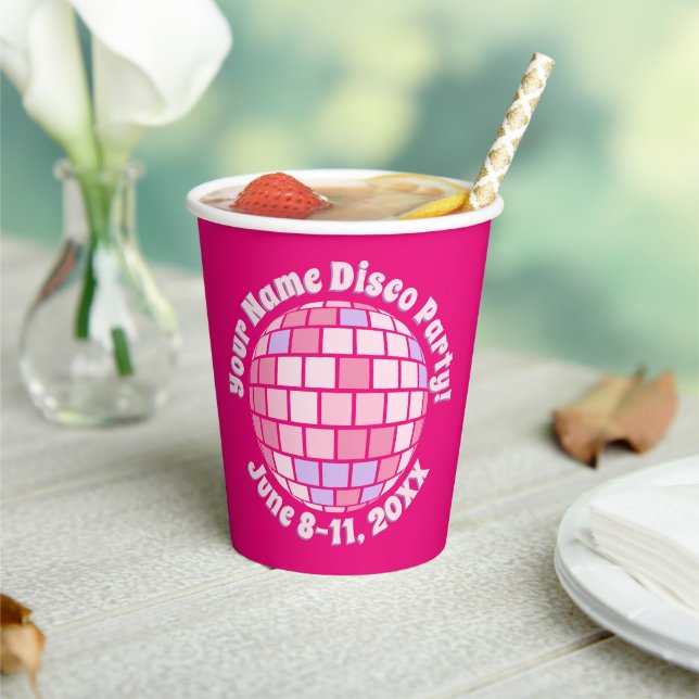 Gobelets En Papier Boule Disco Rose Retro PERSONNALISÉE (Insitu)
