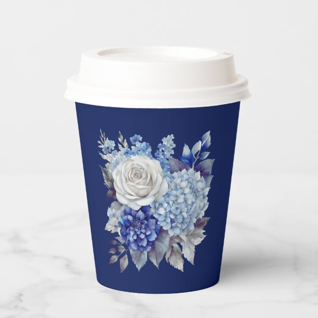 Gobelets En Papier Bouquet de fleurs bleu aquarelle-Mariage (Recto)